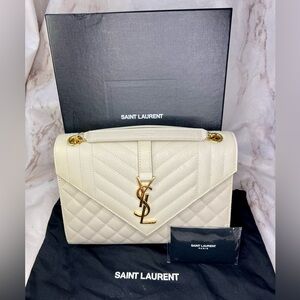 Yves Saint Laurent ENVELOPE MEDIUM IN QUILTED GRAIN DE POUDRE EMBOSSED LEATHER